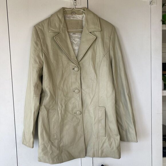 Bonus Italian Fashion Genuine Leather Cream Coat Size Small - Picture 7 of 13